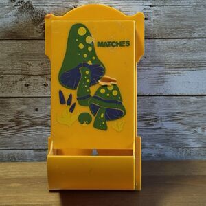 Vintage Retro MCM Orange Plastic Green Mushrooms Match Box Holder